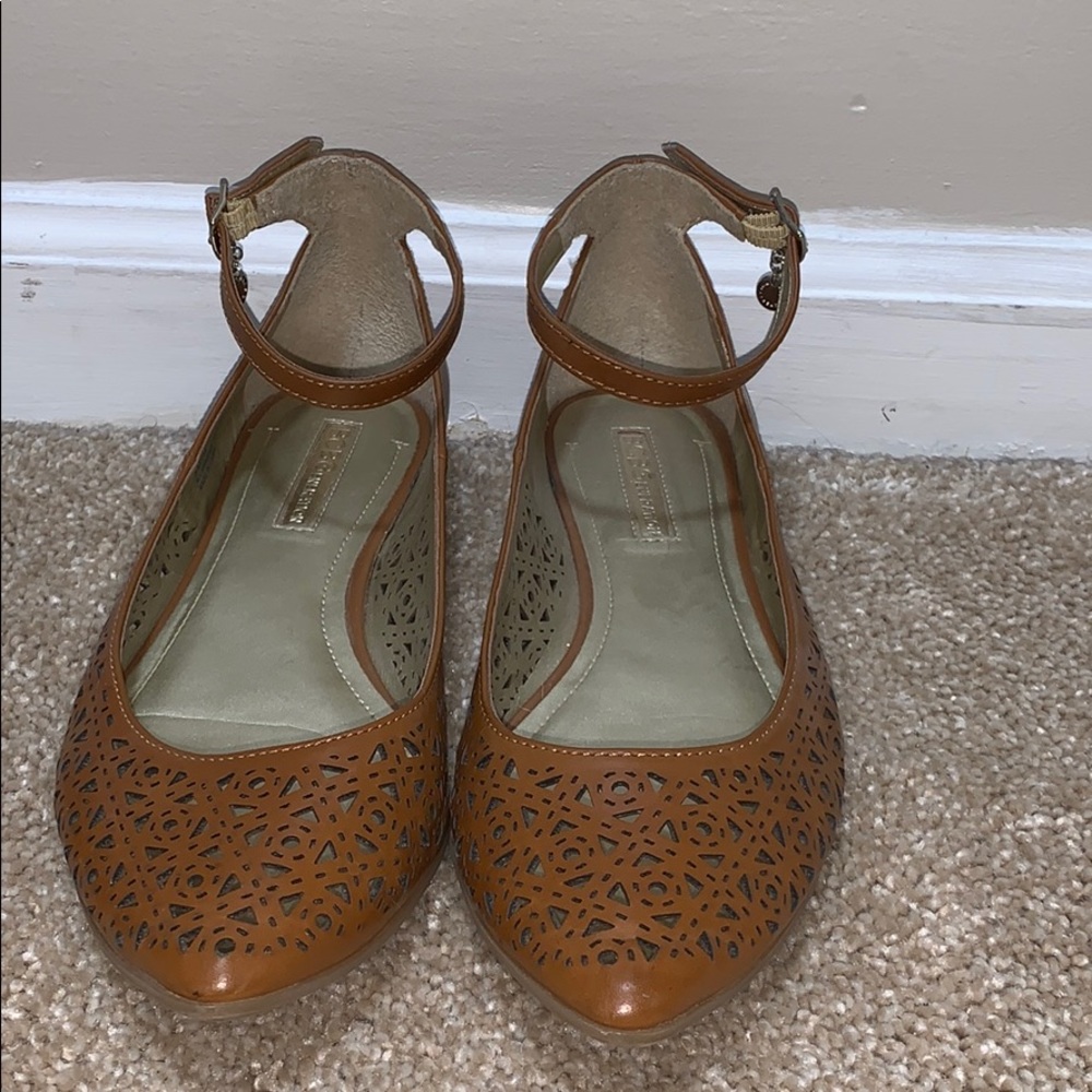 Brown flats with ankle straps